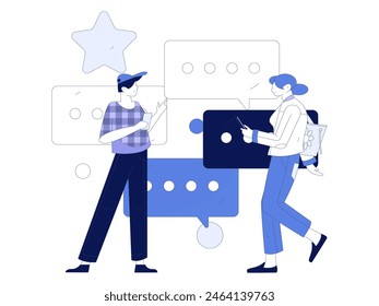 Personajes virtuales concepto de comunicación social de negocios Vector plano dibujado a mano ilustración

