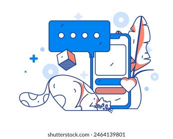 Virtuelle Schriftzeichen Sozialkommunikationskonzept Business Flat Vektorgrafik Handgezeichnete Illustration

