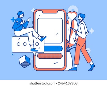 Virtual characters social communication concept business flat vector hand drawn illustration
