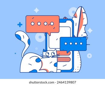 Virtual characters social communication concept business flat vector hand drawn illustration
