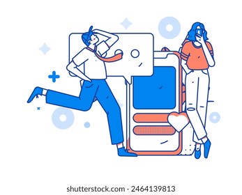Virtual characters social communication concept business flat vector hand drawn illustration
