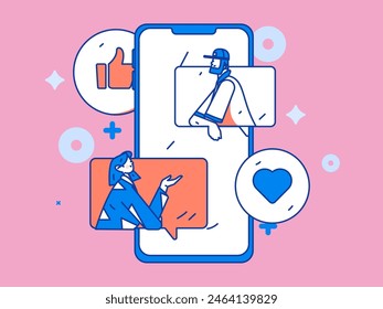 Virtual characters social communication concept business flat vector hand drawn illustration
