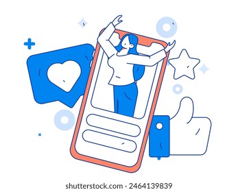 Personajes virtuales concepto de comunicación social de negocios Vector plano dibujado a mano ilustración
