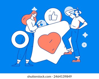 Virtual characters social communication concept business flat vector hand drawn illustration
