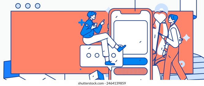 Virtual characters social communication concept business flat vector hand drawn illustration
