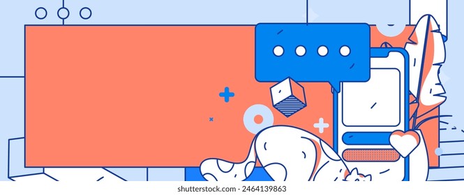Virtual characters social communication concept business flat vector hand drawn illustration
