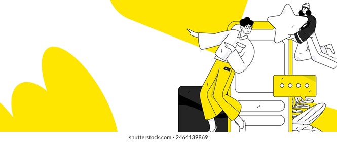 Virtual characters social communication concept business flat vector hand drawn illustration
