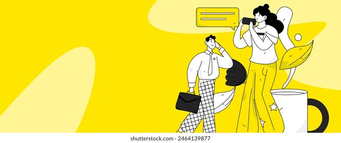 Virtual characters social communication concept business flat vector hand drawn illustration
