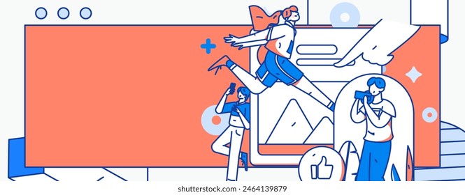 Virtual characters social communication concept business flat vector hand drawn illustration
