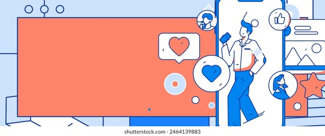Virtuelle Schriftzeichen Sozialkommunikationskonzept Business Flat Vektorgrafik Handgezeichnete Illustration
