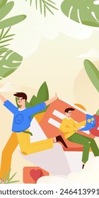 Personajes virtuales concepto de comunicación social de negocios Vector plano dibujado a mano ilustración
