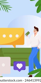 Virtual characters social communication concept business flat vector hand drawn illustration
