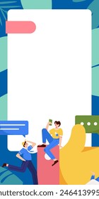 Virtual characters social communication concept business flat vector hand drawn illustration
