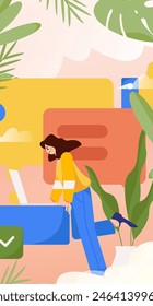 Virtual characters social communication concept business flat vector hand drawn illustration

