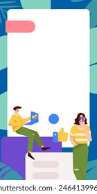 Virtual characters social communication concept business flat vector hand drawn illustration
