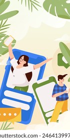 Virtual characters social communication concept business flat vector hand drawn illustration
