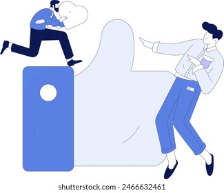 Virtual characters social communication concept business flat vector hand drawn illustration
