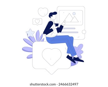Virtuelle Schriftzeichen Sozialkommunikationskonzept Business Flat Vektorgrafik Handgezeichnete Illustration

