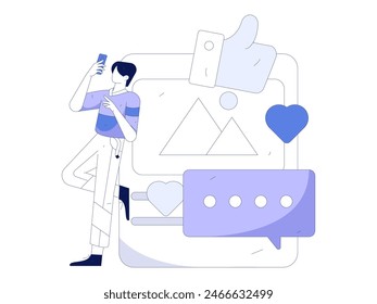 Virtual characters social communication concept business flat vector hand drawn illustration
