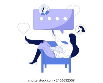 Virtuelle Schriftzeichen Sozialkommunikationskonzept Business Flat Vektorgrafik Handgezeichnete Illustration
