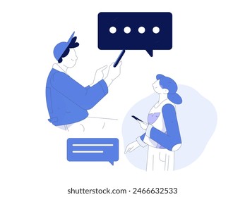 Virtual characters social communication concept business flat vector hand drawn illustration
