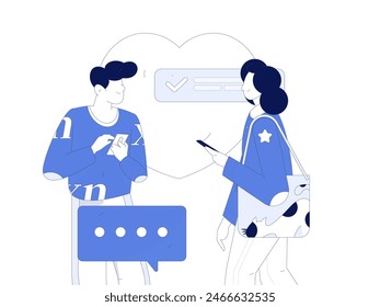 Virtual characters social communication concept business flat vector hand drawn illustration

