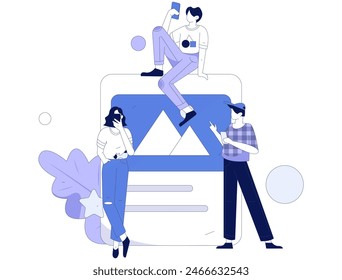 Virtual characters social communication concept business flat vector hand drawn illustration
