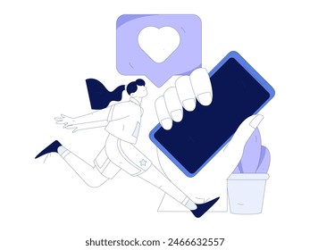 Virtual characters social communication concept business flat vector hand drawn illustration
