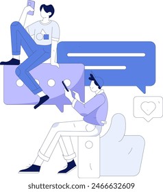 Virtual characters social communication concept business flat vector hand drawn illustration
