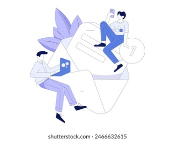 Virtual characters social communication concept business flat vector hand drawn illustration
