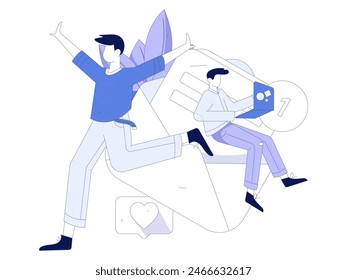 Virtual characters social communication concept business flat vector hand drawn illustration
