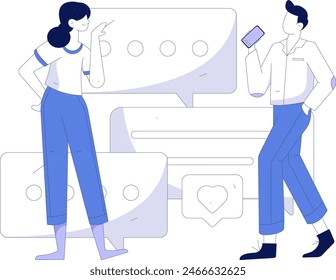 Personajes virtuales concepto de comunicación social de negocios Vector plano dibujado a mano ilustración
