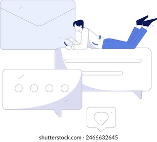 Virtual characters social communication concept business flat vector hand drawn illustration
