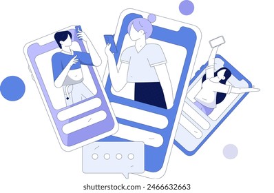 Virtual characters social communication concept business flat vector hand drawn illustration
