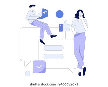 Virtual characters social communication concept business flat vector hand drawn illustration
