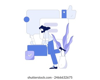 Personajes virtuales concepto de comunicación social de negocios Vector plano dibujado a mano ilustración
