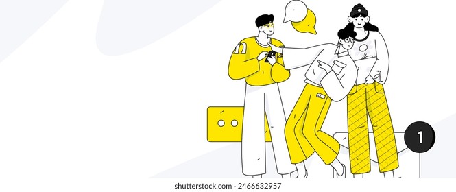 Personajes virtuales concepto de comunicación social de negocios Vector plano dibujado a mano ilustración
