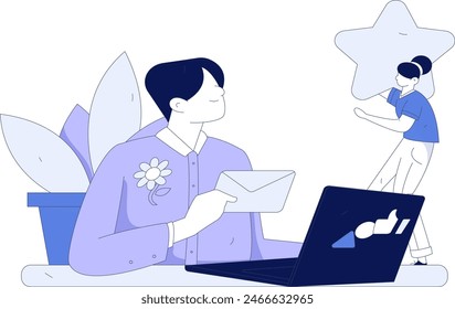 Virtual characters social communication concept business flat vector hand drawn illustration
