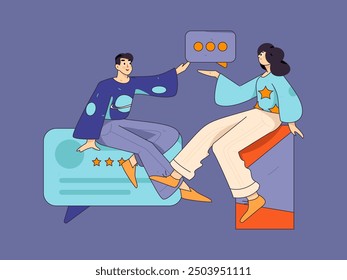 Virtual characters social communication concept business flat vector hand drawn illustration
