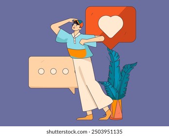 Virtual characters social communication concept business flat vector hand drawn illustration
