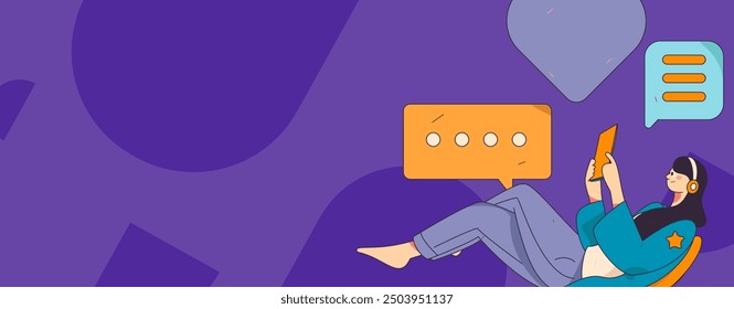 Virtual characters social communication concept business flat vector hand drawn illustration
