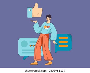 Virtual characters social communication concept business flat vector hand drawn illustration
