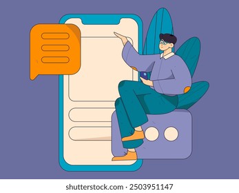Virtual characters social communication concept business flat vector hand drawn illustration
