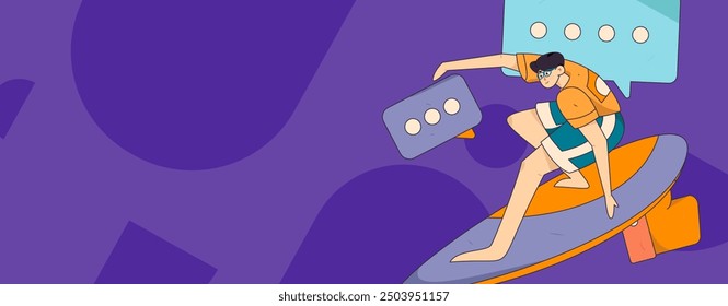 Virtual characters social communication concept business flat vector hand drawn illustration
