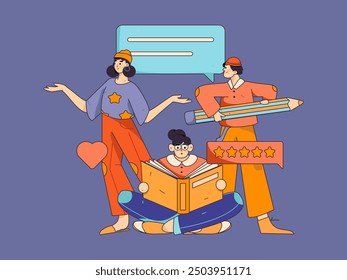 Virtual characters social communication concept business flat vector hand drawn illustration
