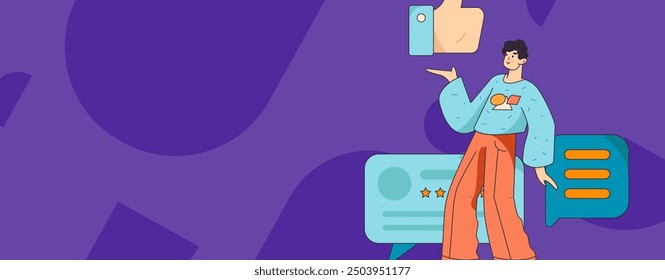 Concepto de comunicación social de personajes virtuales ilustración de Vector plano de negocios dibujado a mano
