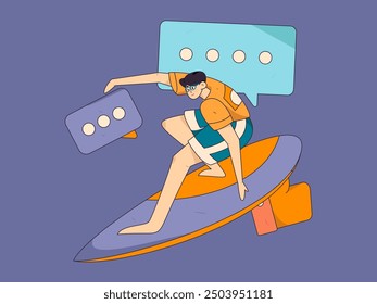 Virtual characters social communication concept business flat vector hand drawn illustration

