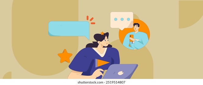 Virtual characters social communication concept business flat vector hand drawn illustration
