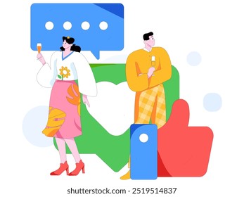 Virtual characters social communication concept business flat vector hand drawn illustration
