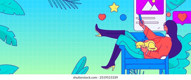 Virtual characters social communication concept business flat vector hand drawn illustration
